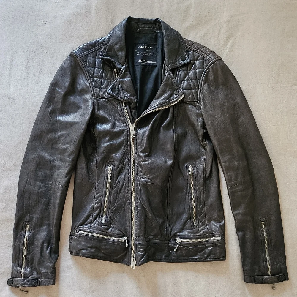 All Saints 'Conroy Textured Leather Biker' Jacket, XS